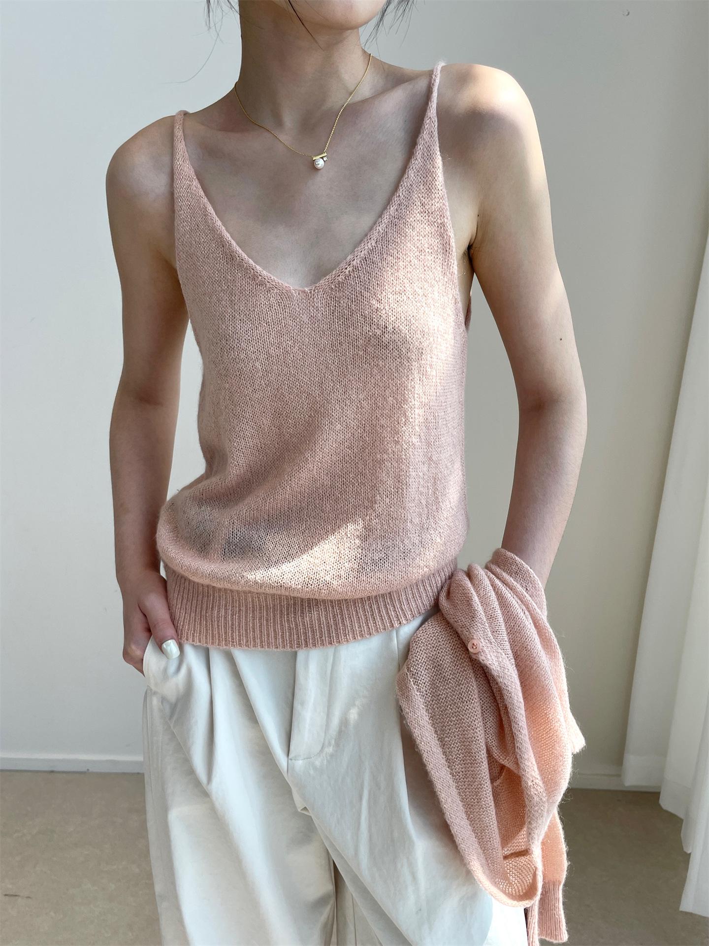 

Высококачественный роскошный мохеровый кардиган и майка из итальянской пряжи люрекс серебристого цвета - Женский осенний Small