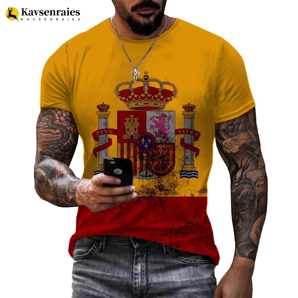 Summer Spain Flag 3D Printed T-shirt Men Harajuku Casual Oversized T Shirt Unisex Hip Hop Streetwear Cool Tops España