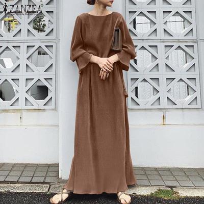 Women Fashion Flared Sleeve Split Hem Party  Loose Maxi Long Dress