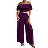 2026 Women's Off-Shoulder Ruffle Crop Top and Wide-Leg Pants Set
