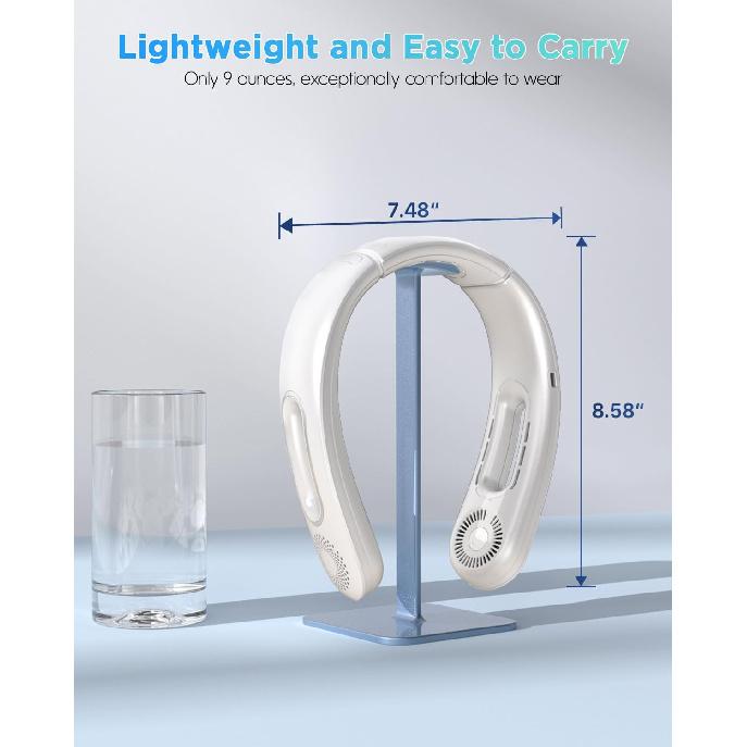 Neck Fan, Hands Free Bladeless Neck Fans Portable Rechargeable, 360° Cooling Neck Fan, 4 Speeds, Quiet, 5200 mAh Battery Operated USB Wearable