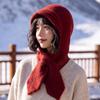 Balaclava hat women's autumn and winter big head circumference headgear scarf warm wool hat solid color knitted hat