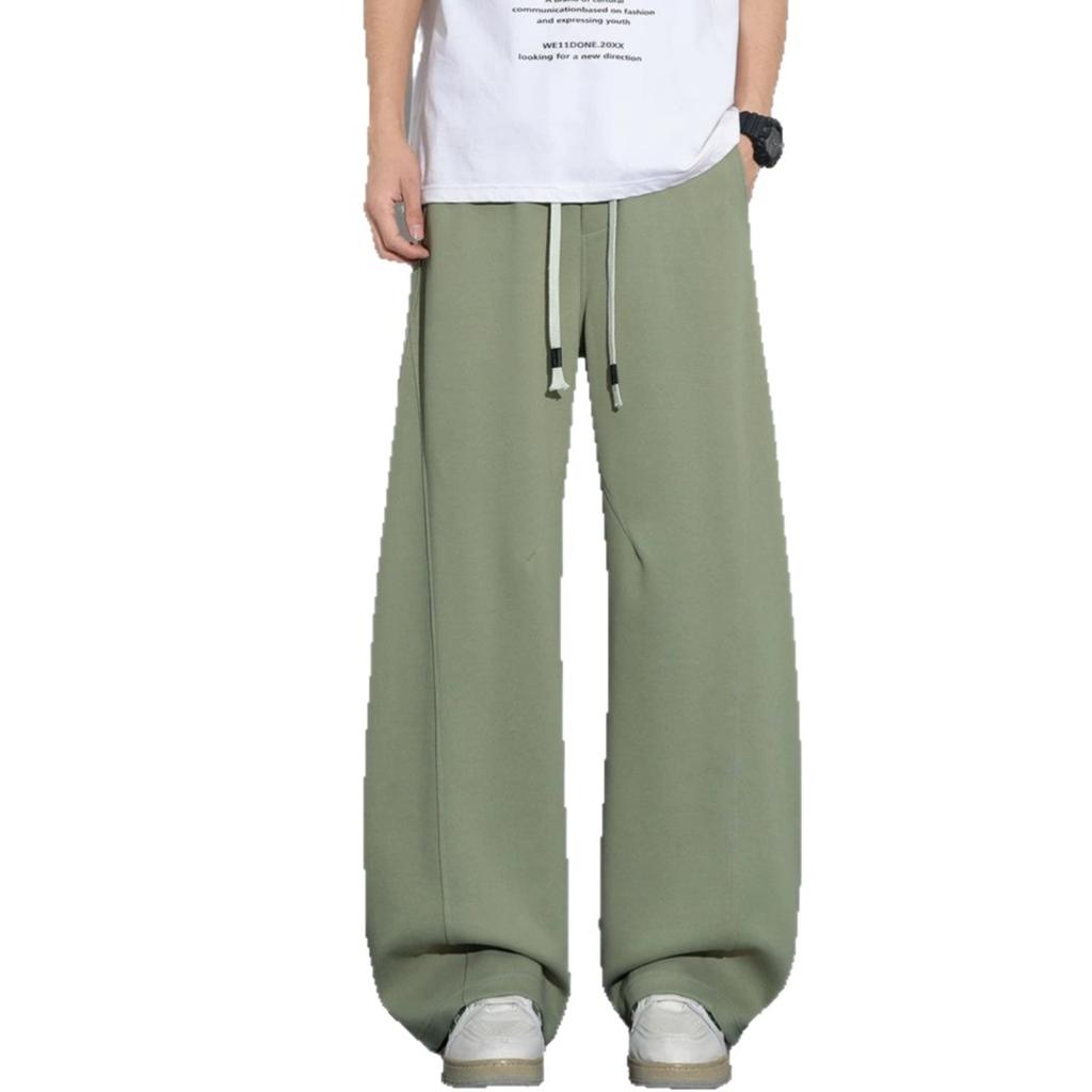 Summer new European, American and Japanese scimitar splicing loose gray straight wide-leg casual pants men's very light pants