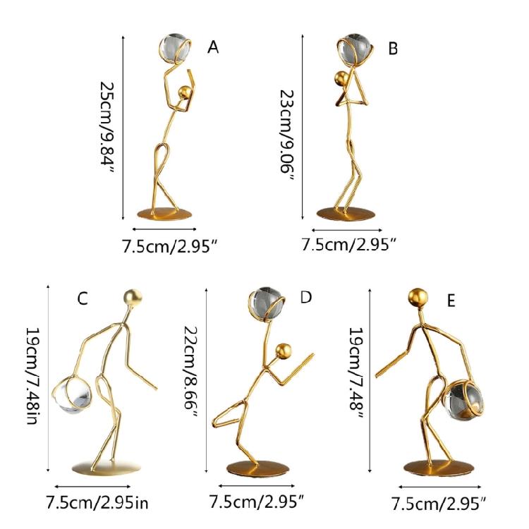 Athlete Crystal Ball Figurine Iron Gold Desktop Ornament Bedroom Living Room