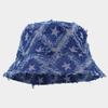 Vintage Western Jazz Washed Denim Outdoor Fringed Sun Hat Wide Brim Outdoor Beach Fisherman's Hat Bucket Hats