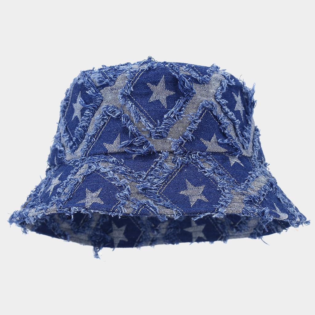 Vintage Western Jazz Washed Denim Outdoor Fringed Sun Hat Wide Brim Outdoor Beach Fisherman's Hat Bucket Hats