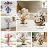 2D Flat Flower Ornament, 360-Degree Rotating Vase Acrylic Ornament with Base, Flower Vase Tabletop Decoration for Home Desk Shelf Decor