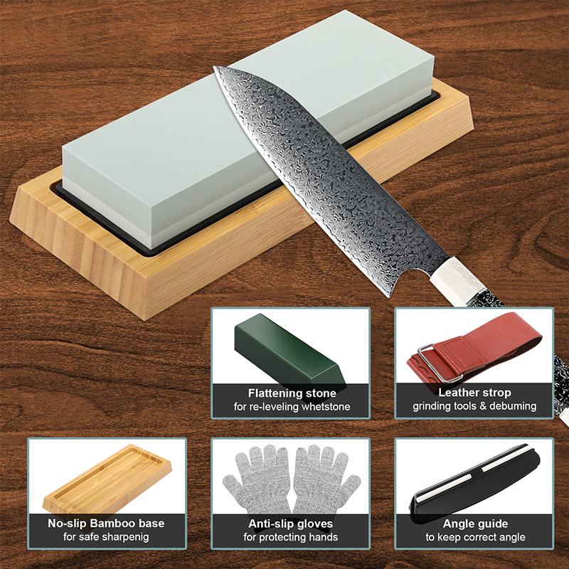 3000/8000 Professional Knife Sharpening Set, Sharpener Stones High Quality With Non-Slip Bamboo Base,Kitchen Tools Whetstone Kit,400/1000