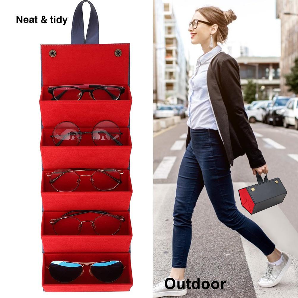 Portable Sunglasses Organizer with 5 Slots Travel Glasses Storage Case Foldable Eyeglasses Holder Box for Women Men