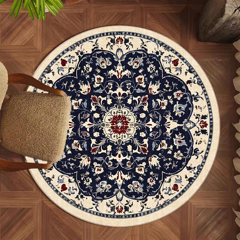 

American Retro Round Rugs for Bedroom Anti-slip Soft Washable Carpet Living Room Lounge Floor Mat Decoration 80x80cm-A5464