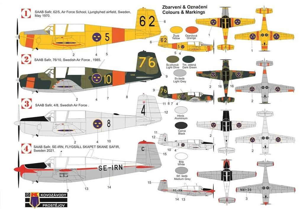 KP Model Saab Safir Swedish Plastic Model Kit KPM0523 1/72