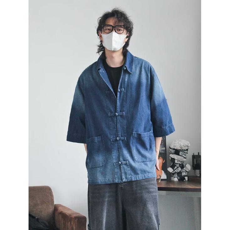 Summer New Chinese Style Vintage Denim Jacket For Men And Women, Loose Retro Button Washed Denim Top