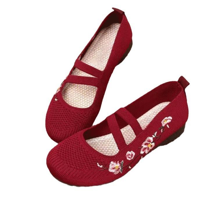 2025 ****** and Summer New Old ******* Cloth Shoes Women's Shallow Mouth Embroidered Mother Shoes S**t Sole Non-slip One-pedal Women's Single Shoes