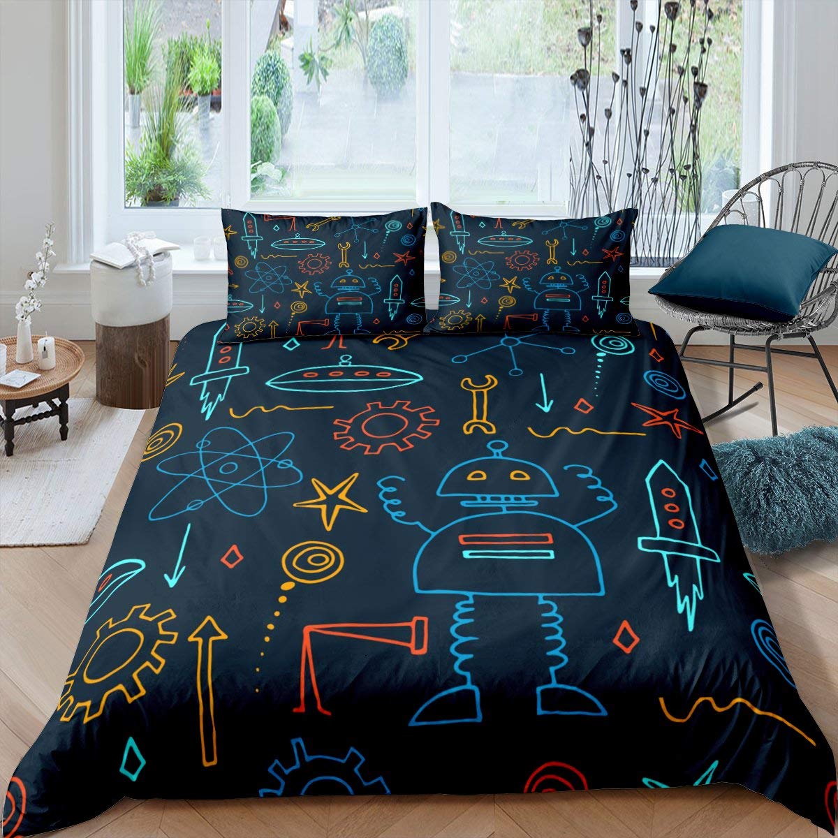 

Rocket Print Duvet Cover Sets Queen King Size Lightweight Quilt Covers Bedroom Decor Cartoon Universal Bedspread Covers No Quilt EU Single(135x200cm)