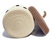 Cotton storage basket with lid, round, lightweight, Scandinavian style, hand-knitted, natural finish, 20 x 18 cm. Ideal for storing small items, cosme