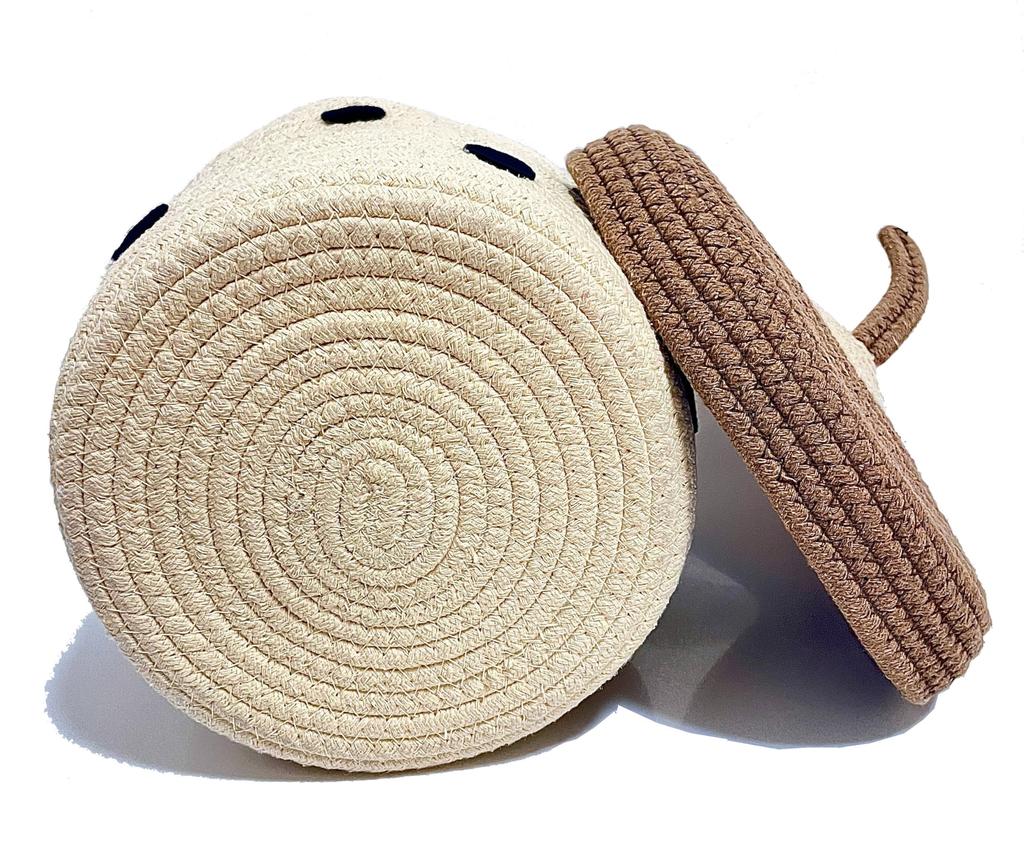Cotton storage basket with lid, round, lightweight, Scandinavian style, hand-knitted, natural finish, 20 x 18 cm. Ideal for storing small items, cosme