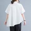 Summer Casual Women's Blouse Top Loose Solid Color Irregular Lapel Short Sleeve Shirt