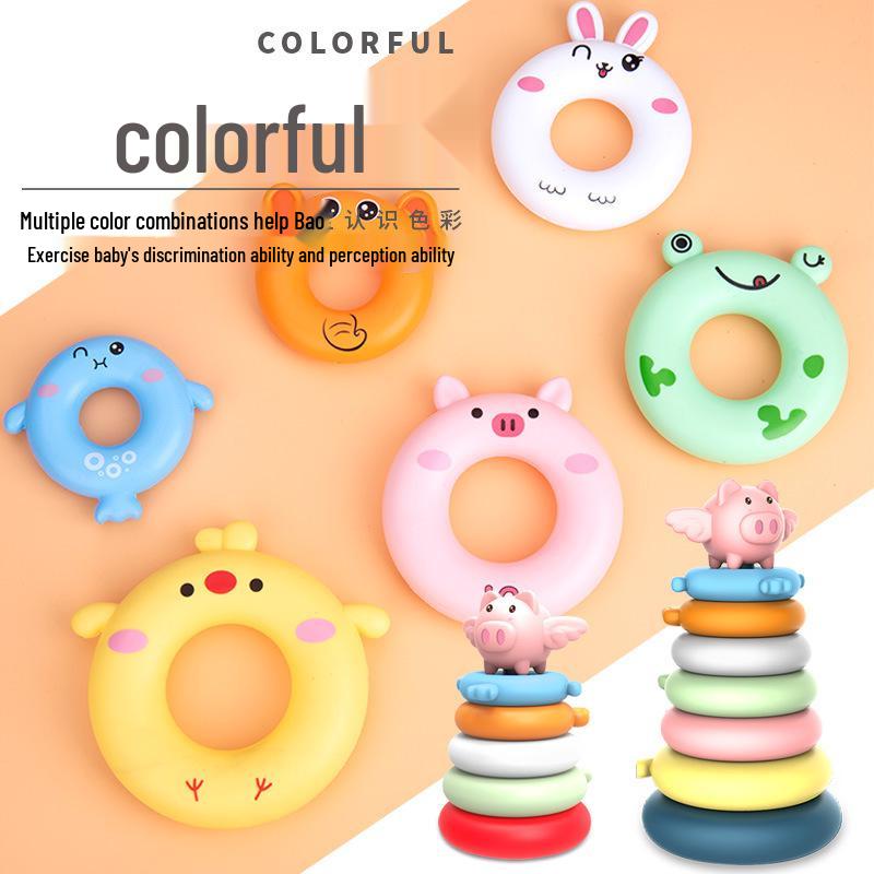 Little Pig Stacking Game: Educational Rainbow Tower & Ring Toss Toy for Ages 1-3