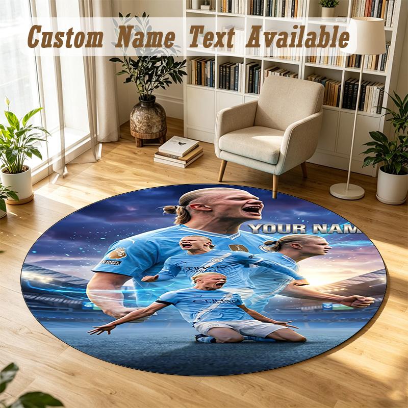 Round Rug Custom NameErling Haaland Pattern Non Slip Carpet Home Floor Decor