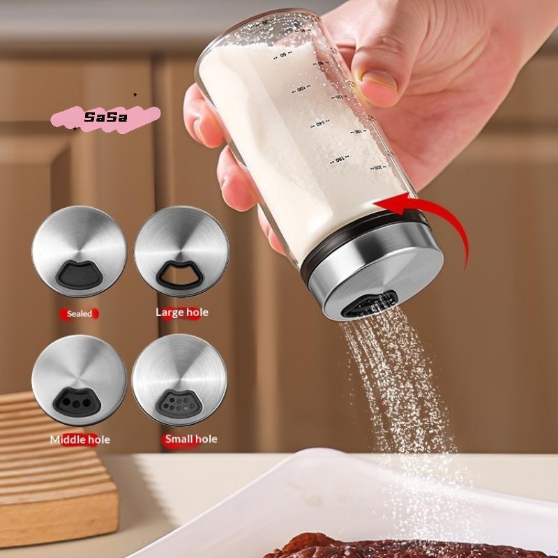 High Borosilicate Glass Spice Shaker 200/300/500ml Seasoning Can with Rotary Lid Salt Sesame Condiment Seal Bottle for Kitchen