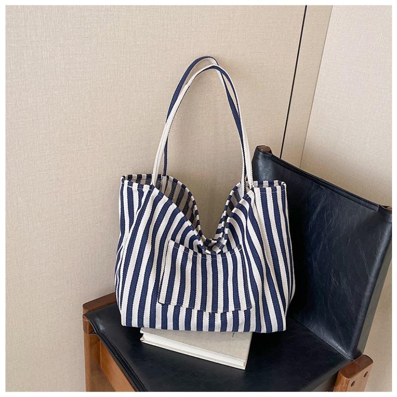 Striped Fashion Shoulder Bag Spring New Literary and Leisure Large-capacity Commuter Canvas Bag Bag