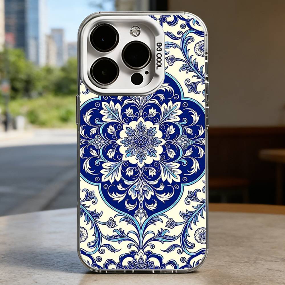 Blue and White Porcelain Funda Hard Phone Case for IPhone 16 15 14 13 12 11 Pro Max Plus16E X XR XS Max Shockproof Full Cover
