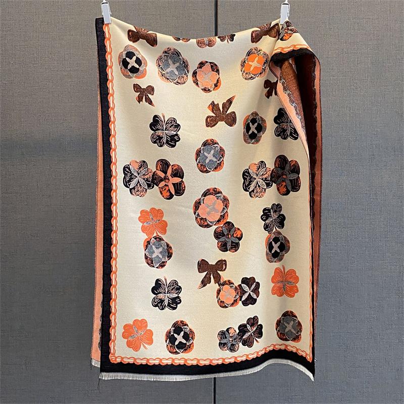 Fashion Double Sided Flower Women Winter Warm Scarf Shawls Imitation Cashmere Thick Hijab Wrap Tassl Pashmina Blanket