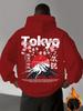 Fall/Winter Men's Japanese Mount Fuji Pattern Printed Hooded Sweatshirt for Casual Sports Style - Loose Fit, Warm, Stylish, Fashionable Sweater