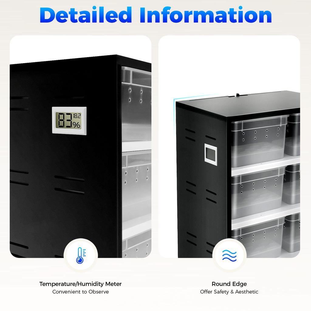 8-stöckiger Reptilienzuchtschrank mit Heizmatte, 8 transparente Boxen Habitat-Set für Eidechsen Schlangen Spinnen Skorpione