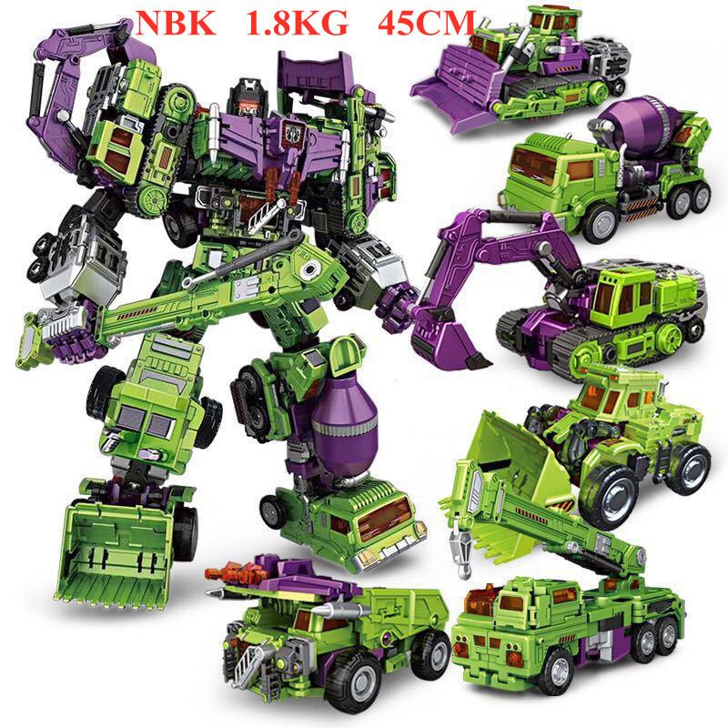 NBK 6 in 1 New Devastator Transformation Action Figure Toys Movie Engineering Vehicle Excavator Model G1 Car Robot Boy Kids Gift