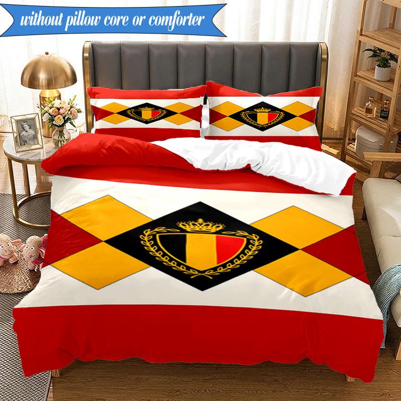 3PCS Belgian Football Association Emblem Bedding Set 2D Printing (Includes 1 Duvet Cover + 2 Pillowcases Coreless), Bedroom decor,Fan gift