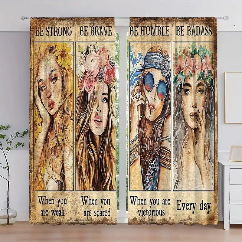 

Retro Fashionable Oil Painting Pattern Printed Curtains Bedroom Living Room Home Decoration Made Of Polyester Sitting Window Treatment W100*H70(CM)-Grommet top&1PCS