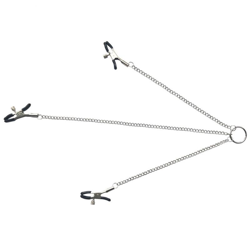 Adjustable Y-Shaped Mamilla Clitoris Mamilla Clamp With Metal Chain Bondage Adult Sex Toy Jewellery Triple nipple clip