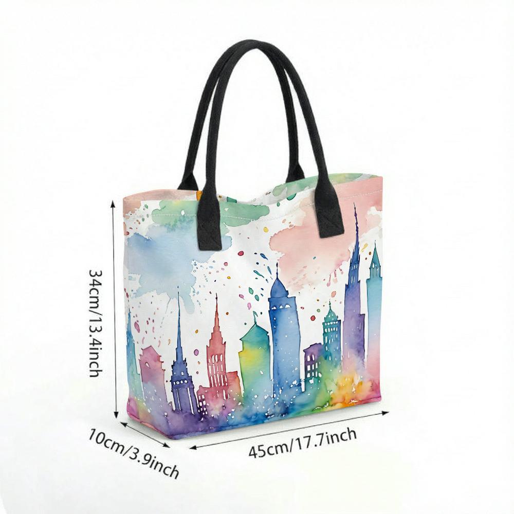  Watercolor City Tote Bag Fashion Daily Carry Handbag