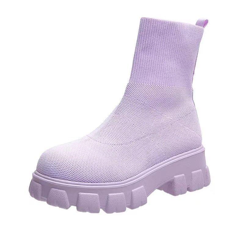 Foreign trade 2025 autumn and winter large size knitted boots thick sole comfortable European beautiful women boots socks boots low tube solid color
