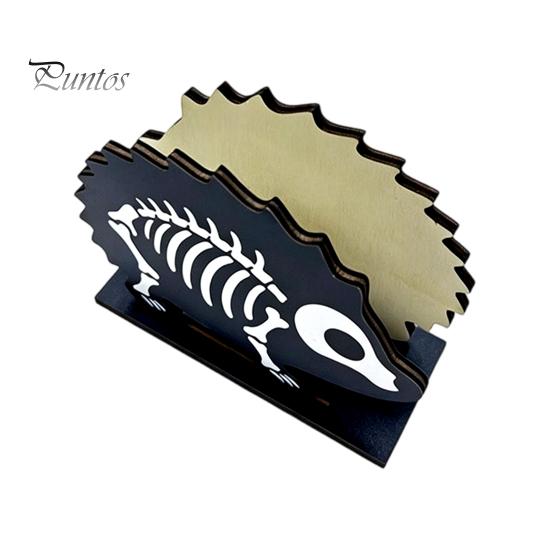 Dark Theme Table Organizer Halloween Wooden Napkin Holder, Ghost Pumpkin Skeleton Cat Bat Tissue Dispenser, Waterproof Gothic Room Decor Tabletop for
