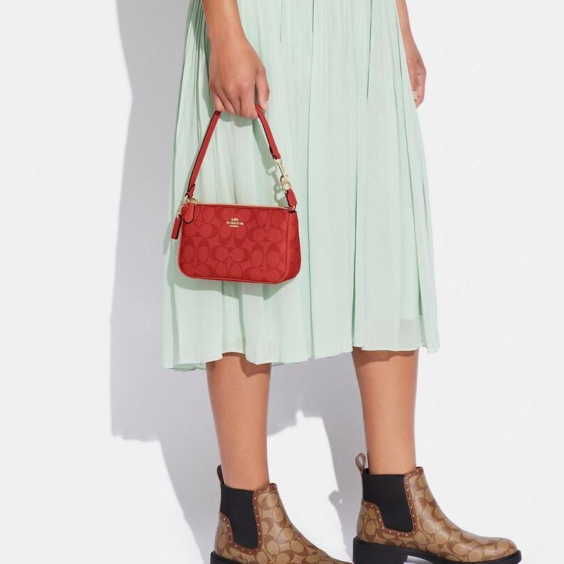 New COACH Nolita Canvas With Leather Pochette, Shoulder Bag, Wrist Bag, Clutch Small Women's Red C3308-IMQRG