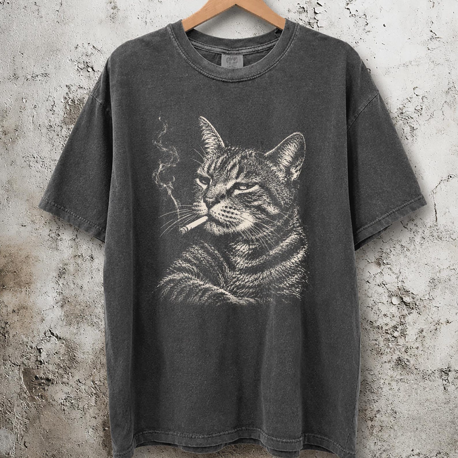 Vintage Smoke Cat Shirt, Funny Meme Animal Tee, Retro Gangster Kitty Gift, Cat Humor Streetwear Top 2XL