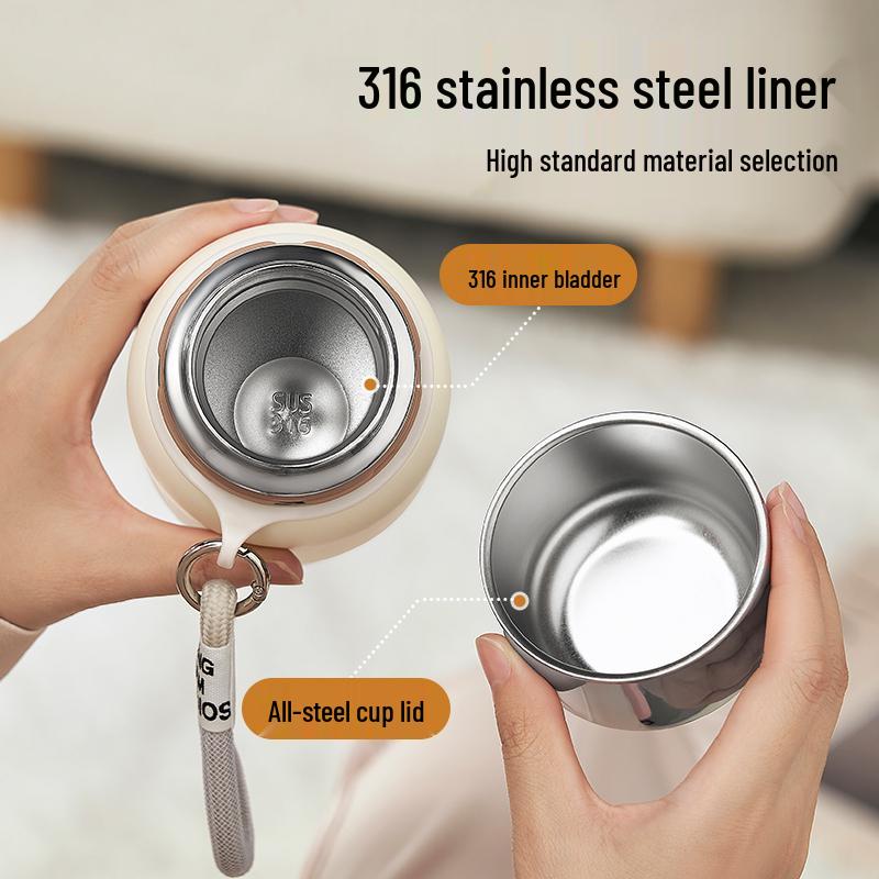 Women's Portable Thermos Mug, Compact 2025 Design, 316 Stainless Steel Lid, Suitable for Drinking Water, Child-Friendly.