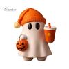 Halloween Shelf Decor Ghost Figurine, Cute Reading Statue, Ornament with Party Table Centerpiece Pumpkin Bucket, Skeleton Puppy Tabletop for