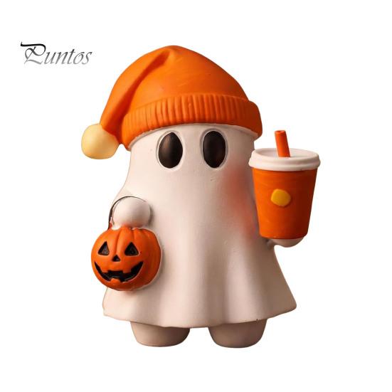 Halloween Shelf Decor Ghost Figurine, Cute Reading Statue, Ornament with Party Table Centerpiece Pumpkin Bucket, Skeleton Puppy Tabletop for