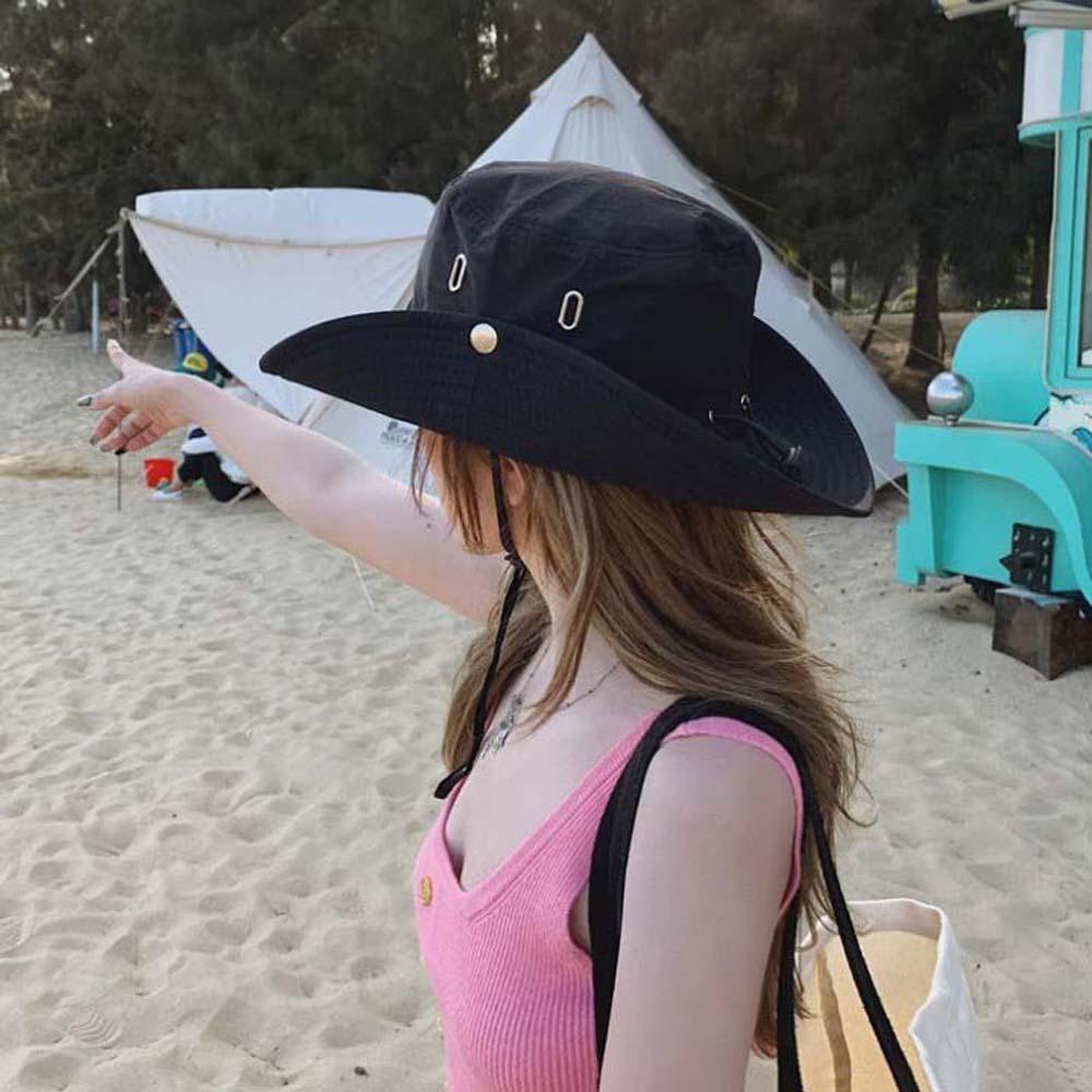 Drawstring Quick Drying Hiking Cap Western Countryside Sunshade Cowboy Hat  Cowgirls