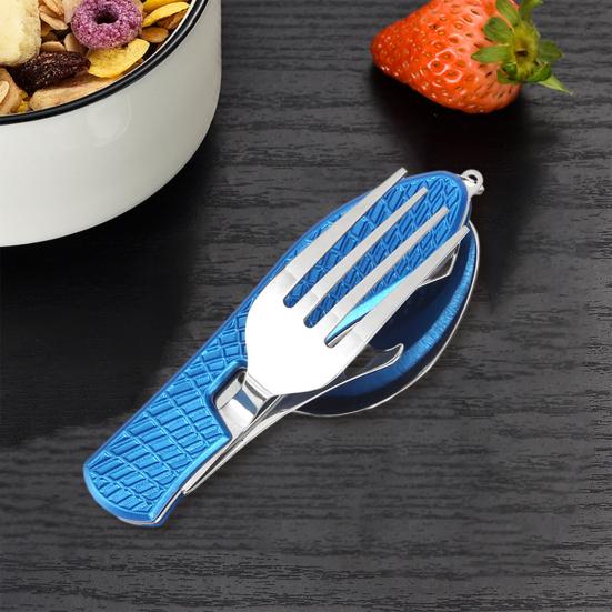 4-In-1 Folding Camping Utensils Stainless Steel Spoon Fork Knife Opener Combo Set Portable Multifunctional Lightweight Outdoor Tableware for Travel