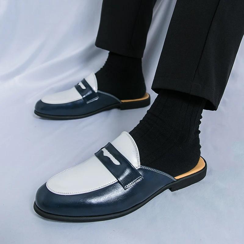Fashion Men Formal Shoes Slippers Patent Leather Dress Shoe Luxury Brand Business Office Wedding Mules Footwear Men Shoes Zapatillas