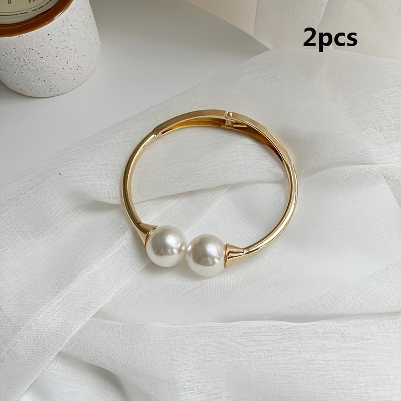 2Pcs Bohemian-style Golden Curtain Tiebacks With Artificial Pearls Stylish Home Decor Curtain Tiebacks, Suitable For Sheer Curtains, Bath Accessories