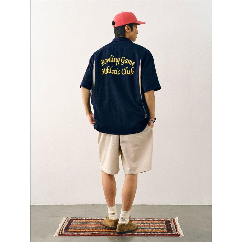 Bowlingová košile s krátkým rukávem Pánská volná letní košile s kubánským límcem Retro vyšívaná