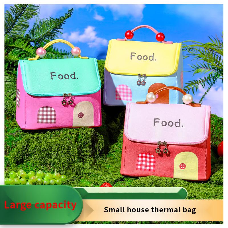 Non Food Contact Adorable House Shaped Insulated Lunch Bag Portable,Large Capacity with Aluminum Foil Lining, Easy to Clean, Vibrant Colors