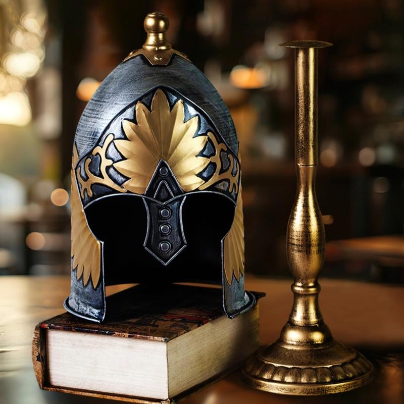 Ancient Greek Medieval Styles Helmets Sculpture with Base Historical Display Headpiece Ornament Home Office Desk Art