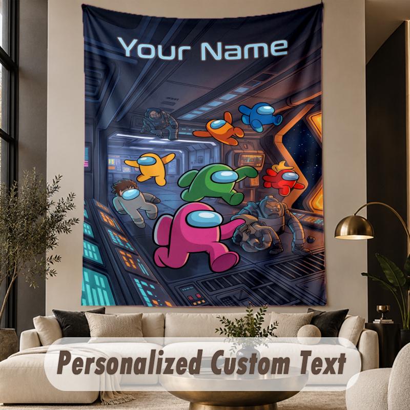 Custom Text Printed Tapestry Among Us Pattern Large Wall Hanging Indoor Room Decor