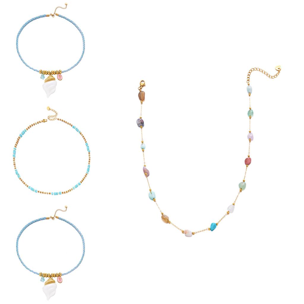 Bohemian Turquoise Shell Pendant Necklace With Stainless Steel Chain For Summer Vacation Style